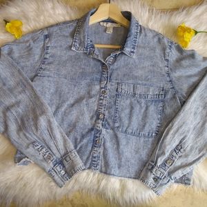 Forever 21 Light Blue Wash Jean Button Crop Top